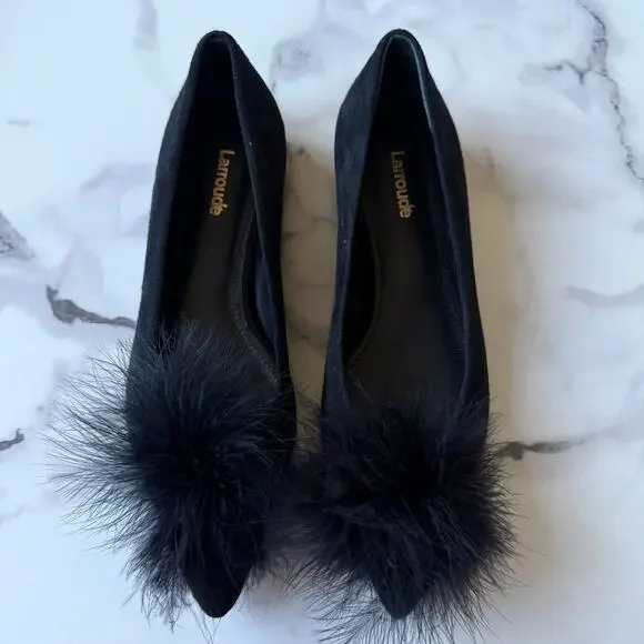 Larroude Lee Black Suede Pom Pom Flats Size 6.5 - Picture 4 of 8